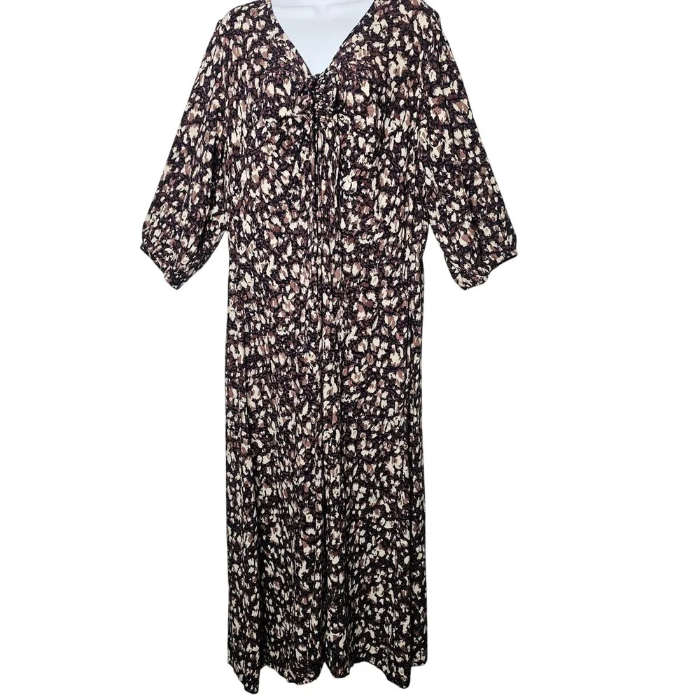 FatFace Libby Black Brown Patterned Maxi/Midi Dress 14R Cottagecore Boho Pockets